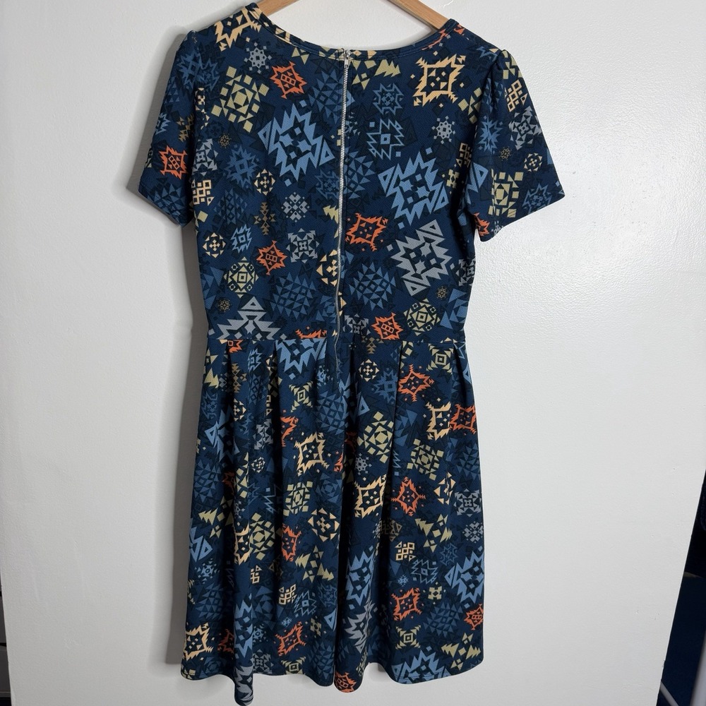 NWOT Lularoe Amelia Fit & Flare Dress XL Pockets Blue Multicolor Stretch Retro - Picture 3 of 8